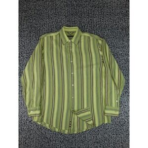Indigo Palms Button Down Shirt Mens Medium Green Striped Tencel Lyocell